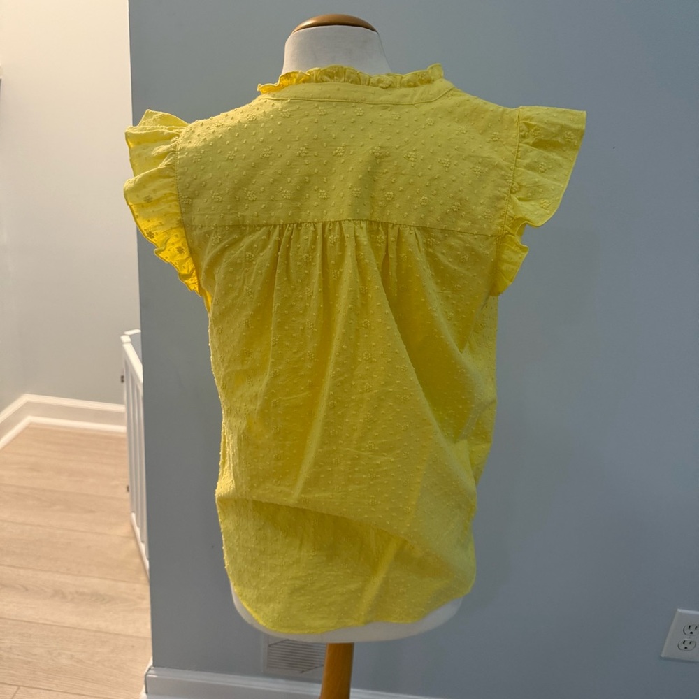 LOFT Yellow Ruffle Cap-Sleeve Blouse - Picture 3 of 4